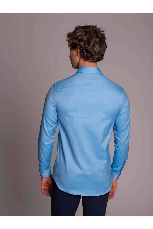 Turquoise Men's Slim Fit Plain Button Collar Long Sleeve Shirt - 36281 - 3