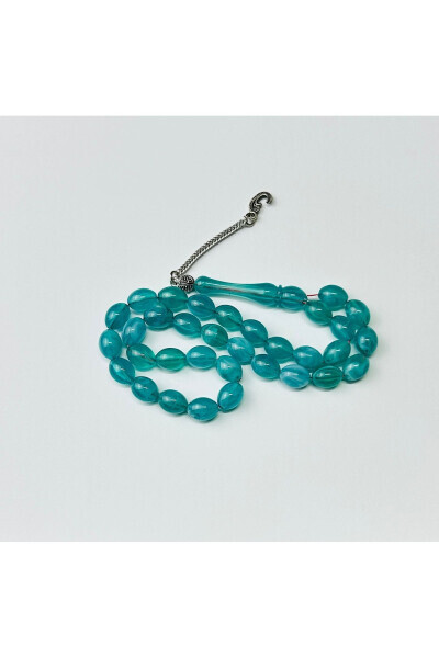 Turquoise Oval Cut Amber Rosary - HAN TICARETHANE