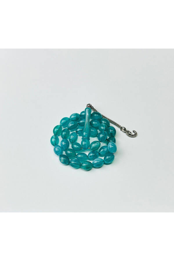Turquoise Oval Cut Amber Rosary - 2