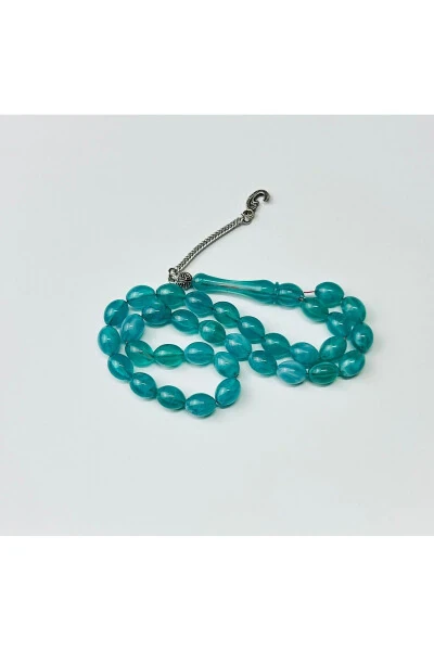 Turquoise Oval Cut Amber Rosary - HAN TICARETHANE