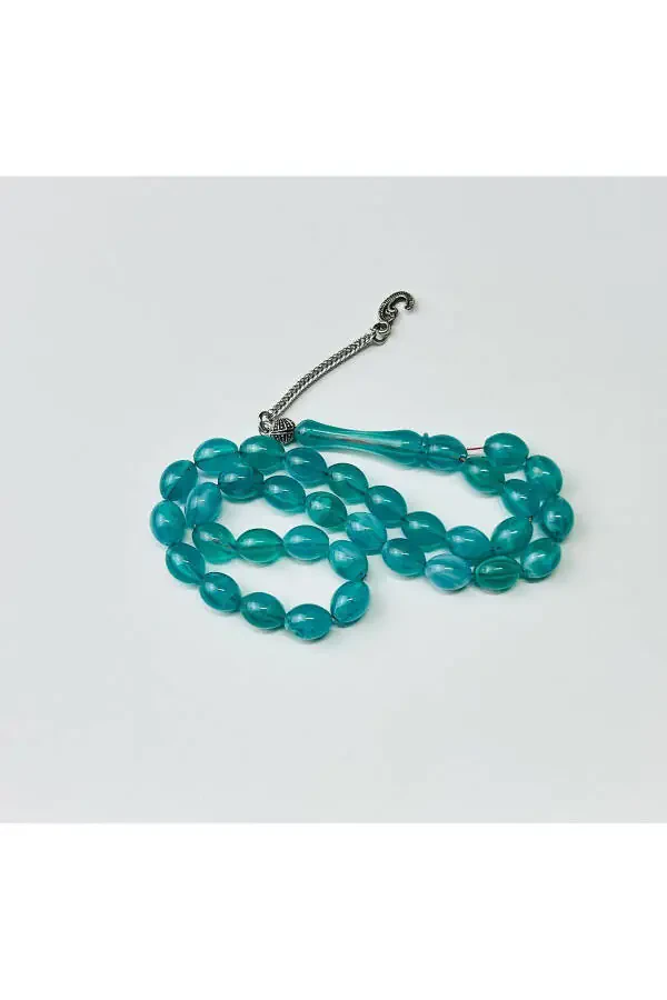 Turquoise Oval Cut Amber Rosary - 1