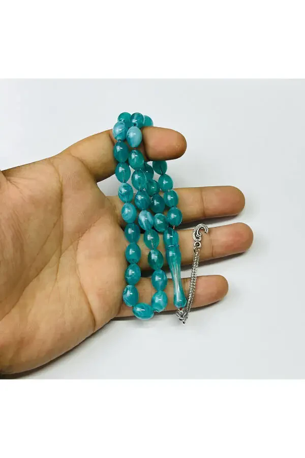 Turquoise Oval Cut Amber Rosary - 3