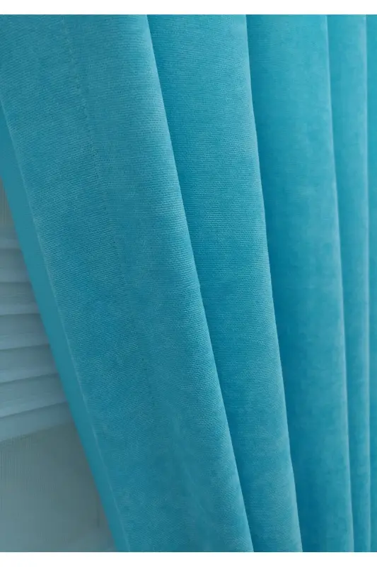 Turquoise Plain Color Background Curtain, Plain Sewing Without Pleats, Buckram Gathering, Single Panel-Turquoise - 4