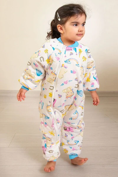 Turquoise Striped Unicorn Patterned Girls Sleepsuit - MIKA BEBEK & ÇOCUK