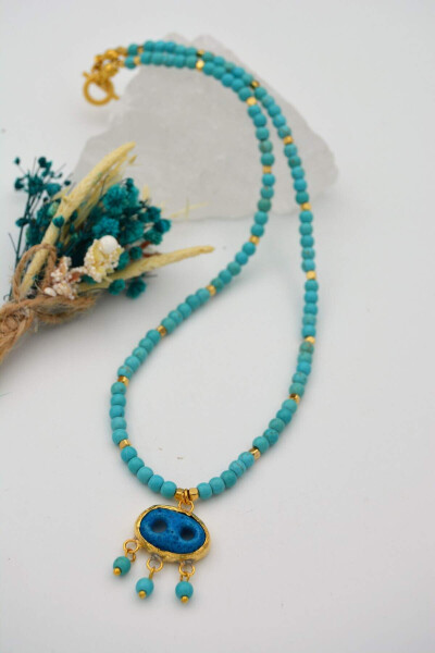 Turquoise Syriac Eye of Protection and Healing Necklace - 1