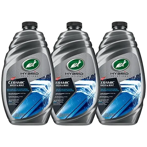 Turtle Wax Hybrid Solutions Ceramic Car Wash and Wax, Ekstrem suv boncuklash bo'yoqni himoya qiluvchi, yuqori yorqinlikdagi dog'siz avtomobil mumi yorqinligi, mevali hidli yumshoq pH neytral avtomobil tozalagich, 48 oz (3 dona) - TURTLE WAX