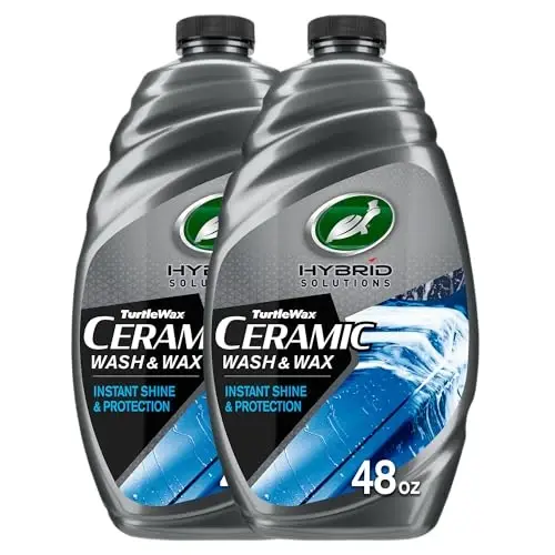 Turtle Wax Hybrid Solutions Ceramic Car Wash and Wax, Gentle pH Neutral Car Cleaner with Extreme Water Beading Paint Protection, High Gloss Spot-Free, Car Wax Shine, Fruity Scent, 48 oz (Pack of 2) - TURTLE WAX