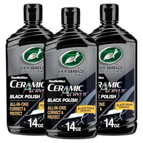 Turtle Wax Hybrid Solutions Ceramic Acrylic Black Car Polish and Wax, Car Scratch Remover & Car Paint Restorer for Black Cars, Deep Shine, Ceramic Coating Protection & Water Beading, 14 oz (Pack of 3) - 1