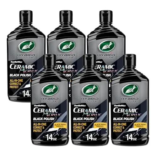 Turtle Wax Hybrid Solutions Ceramic Acrylic Black Car Polish and Wax, Car Scratch Remover & Car Paint Restorer for Black Cars, Deep Shine, Ceramic Coating Protection & Water Beading, 14 oz (Pack of 6) - TURTLE WAX