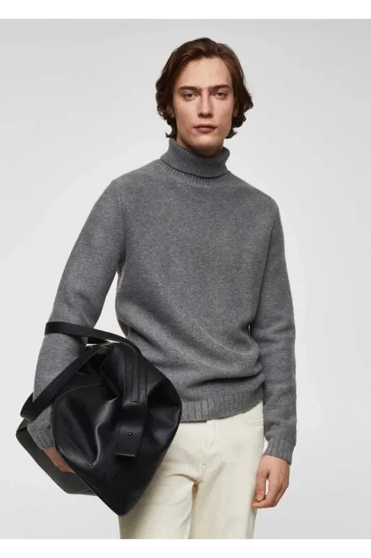 Turtleneck knit sweater - Medium Heather Gray - MANGO MAN
