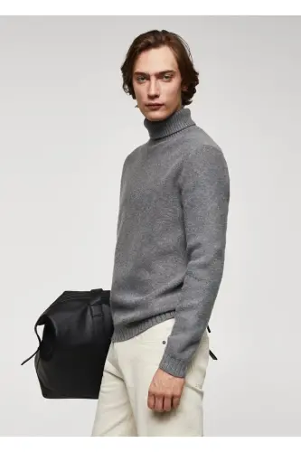 Turtleneck knit sweater - Medium Heather Gray - 7