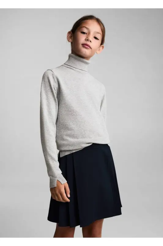 Turtleneck knit sweater - Medium Heather Grey - MANGO KIDS