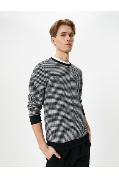 Turtleneck Sweater Houndstooth Pattern Long Sleeve - 2