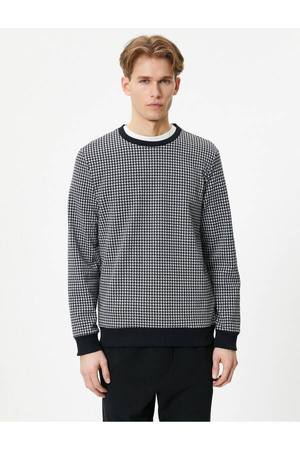 Turtleneck Sweater Houndstooth Pattern Long Sleeve - 3