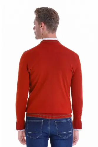 Turuncu Comfort Fit Desenli Bisiklet Yaka Yünlü Yün Kazak-Oranj - 6