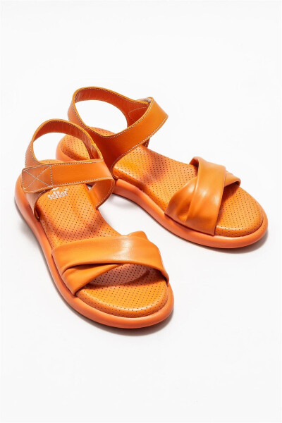 Turuncu Deri Kadın Düz Sandalet - Turuncu - ELLE SHOES (1)