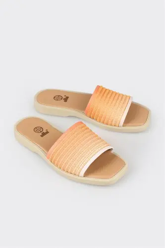 Turuncu Deri Kadın Düz Terlik-Turuncu - ELLE SHOES (1)