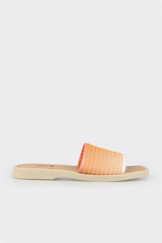 Turuncu Deri Kadın Düz Terlik - Turuncu - ELLE SHOES