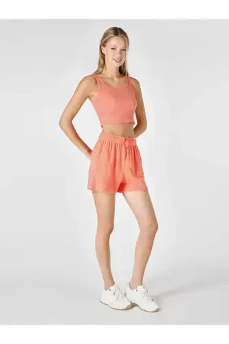 Slim Fit Orta Bel Kadın Turuncu Şort - 3