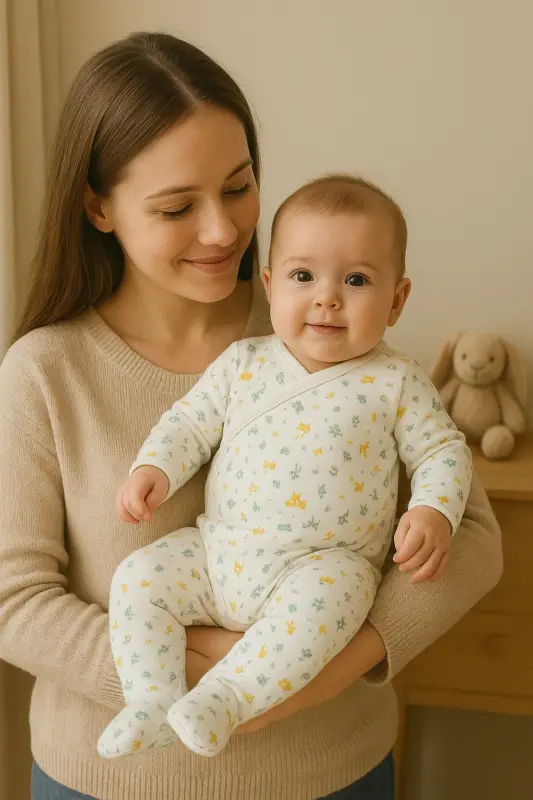 Turuncu Ördek Desenli Kruvaze Badili 2li Organik Bebek Zıbın Takım Hastane Çıkışı - Yakalıpembeçiçek - 2