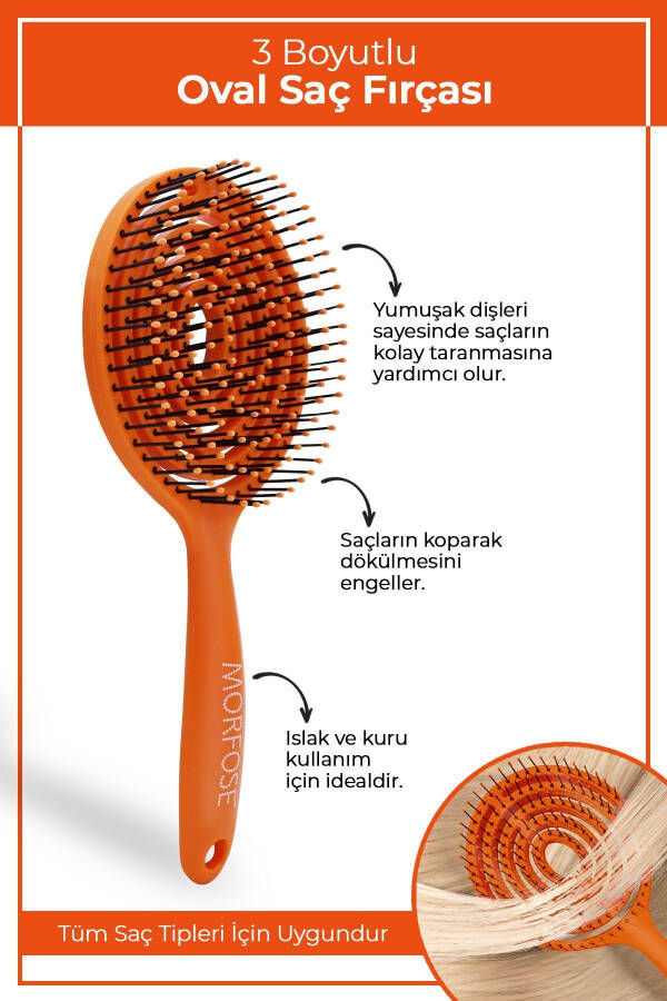 Turuncu Pro Üç Boyutlu Oval Saç Fırçası - Tarak - 2