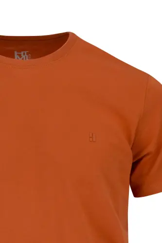Turuncu Regular Fit Bisiklet Yaka 100 Pamuk Tişört - Turuncu00 - 3