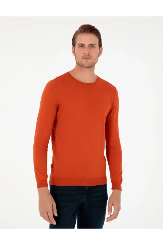 Turuncu Slim Fit Bisiklet Yaka Basic Triko Kazak 50296621-VR051-Turuncu - 3