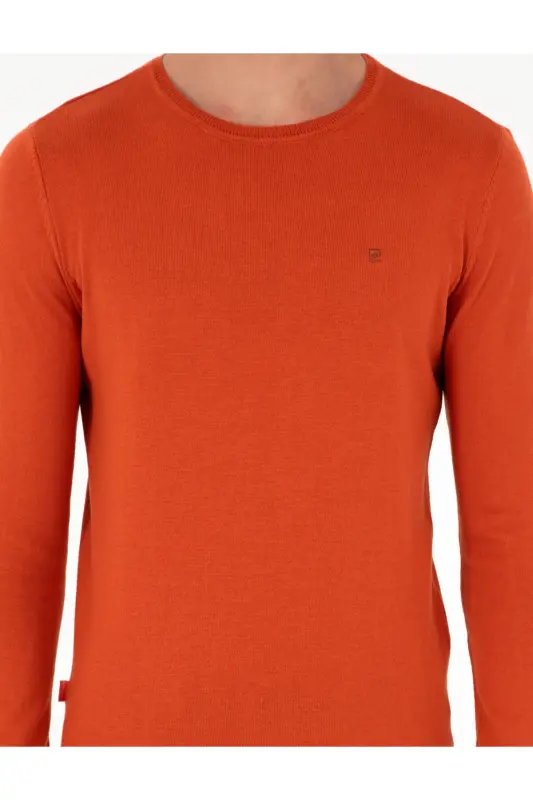 Turuncu Slim Fit Bisiklet Yaka Basic Triko Kazak 50296621-VR051-Turuncu - 6