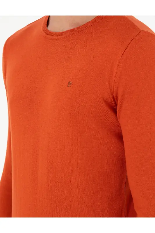 Turuncu Slim Fit Bisiklet Yaka Basic Triko Kazak 50296621-VR051-Turuncu - 7