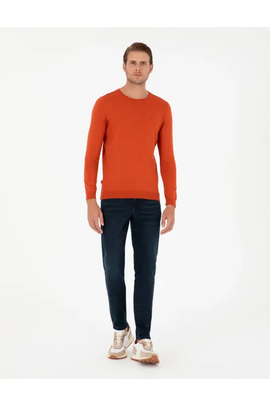 Turuncu Slim Fit Bisiklet Yaka Basic Triko Kazak 50296621-VR051 - Turuncu - 4