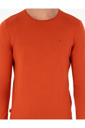 Turuncu Slim Fit Bisiklet Yaka Basic Triko Kazak 50296621-VR051 - Turuncu - 6