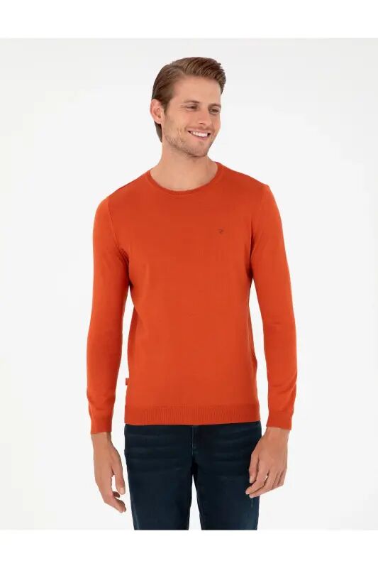 Turuncu Slim Fit Bisiklet Yaka Basic Triko Kazak 50296621-VR051 - Turuncu - PIERRE CARDIN