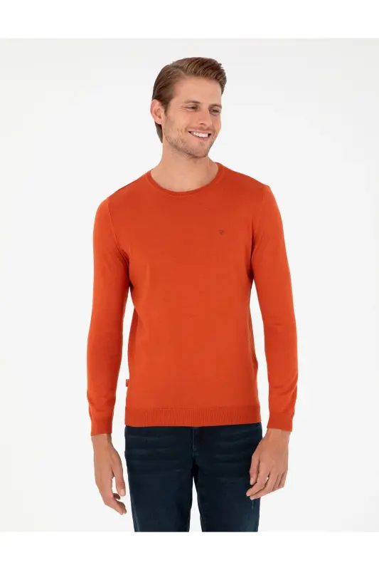 Turuncu Slim Fit Bisiklet Yaka Basic Triko Kazak 50296621-VR051-Turuncu - PIERRE CARDIN