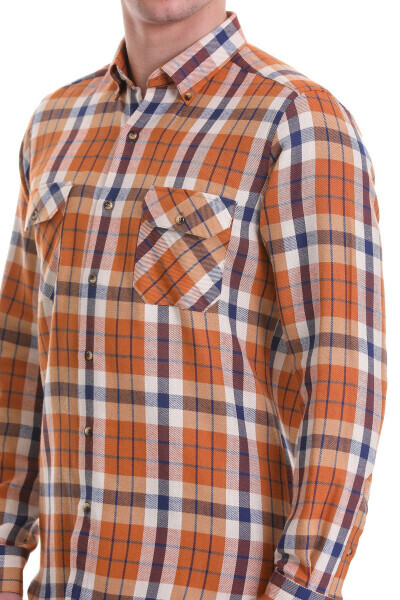 Turuncu Slim Fit Katakli 100% Paxta Tugmali Yoqa - 5