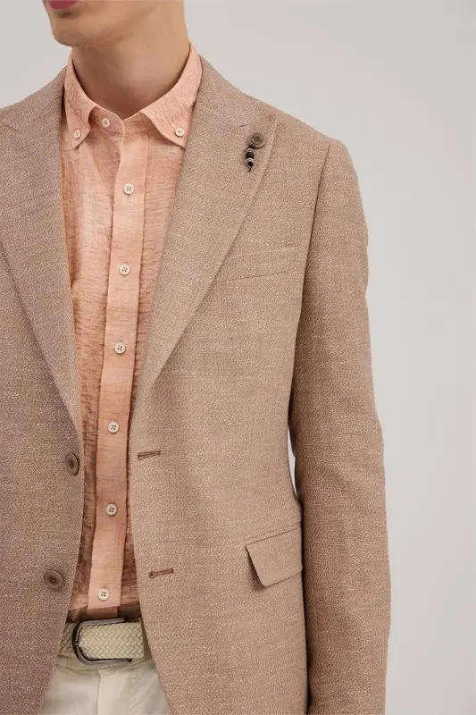 Turuncu Slim Fit Sivri Yaka Desenli Ceket - 3