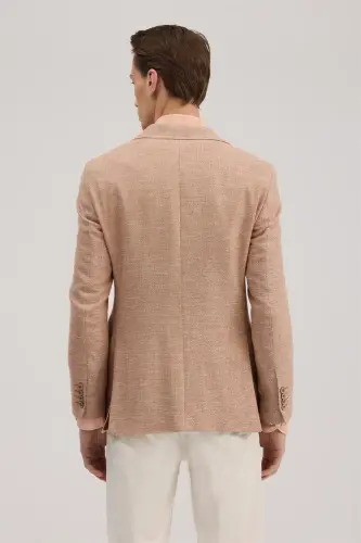 Turuncu Slim Fit Sivri Yaka Desenli Ceket - 4