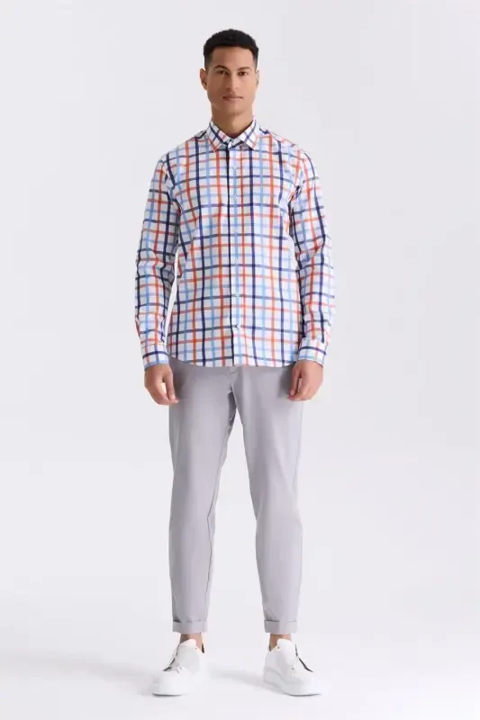 Turuncu Slim Fit Yaka Düğmeli Gömlek - 2