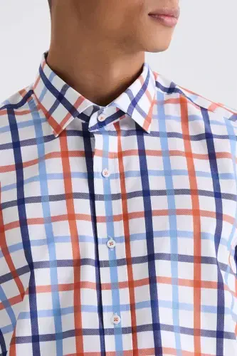 Turuncu Slim Fit Yaka Düğmeli Gömlek - 3