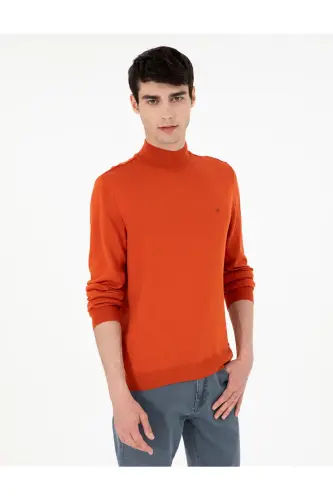 Turuncu Slim Fit Yarım Balıkçı Yaka Basic Triko Kazak 50296614-VR051-Turuncu 