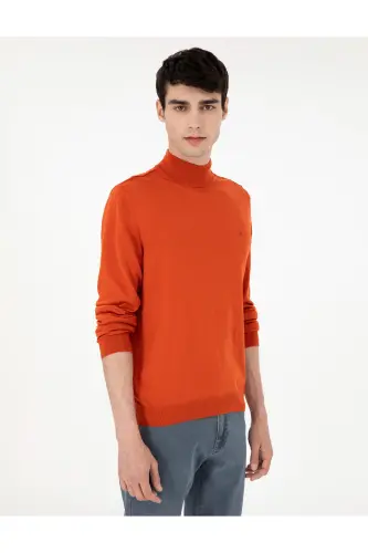 Turuncu Slim Fit Yarım Balıkçı Yaka Basic Triko Kazak 50296614-VR051-Turuncu - 3