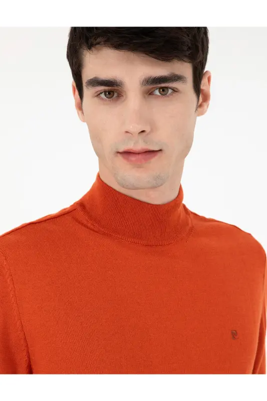 Turuncu Slim Fit Yarım Balıkçı Yaka Basic Triko Kazak 50296614-VR051 - Turuncu - 2