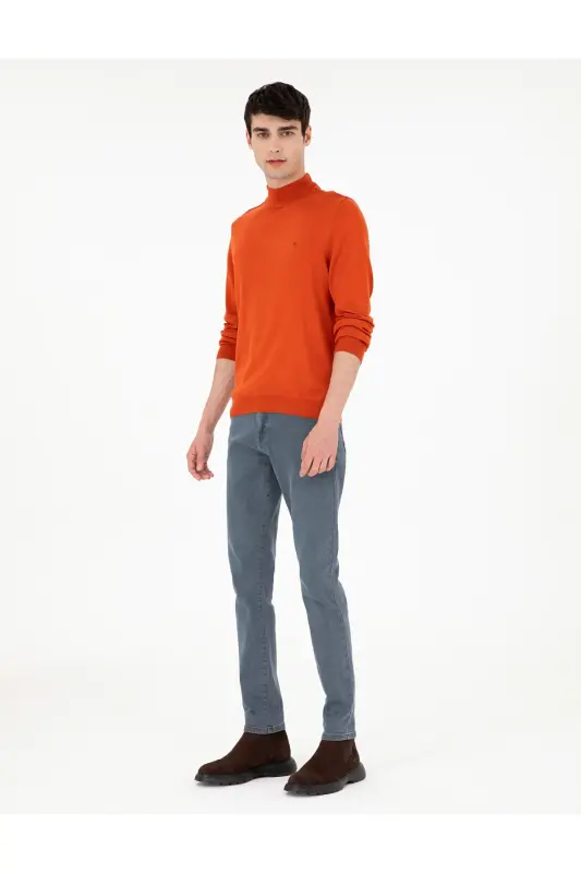 Turuncu Slim Fit Yarım Balıkçı Yaka Basic Triko Kazak 50296614-VR051 - Turuncu - 4