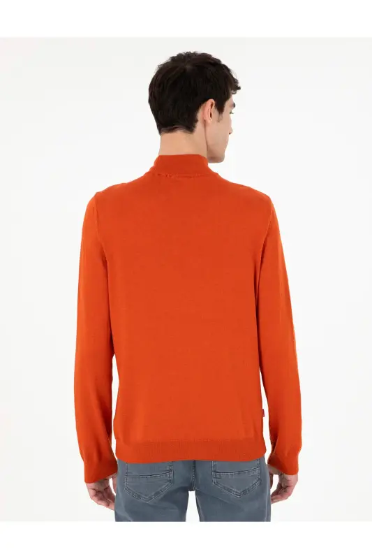 Turuncu Slim Fit Yarım Balıkçı Yaka Basic Triko Kazak 50296614-VR051 - Turuncu - 5