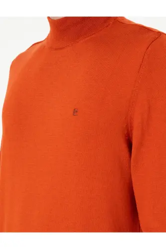 Turuncu Slim Fit Yarım Balıkçı Yaka Basic Triko Kazak 50296614-VR051 - Turuncu - 7