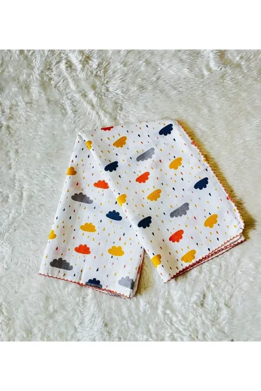 Turuncu Yağmur Damlası Müslin Bebek Kundak Battaniye-Renkli - 2