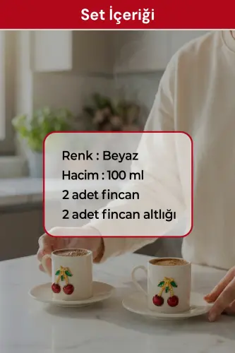 Tushdagi Gilosli 4 Qismli 2 Kishilik Chinni Qahva Stakan To'plami - 5