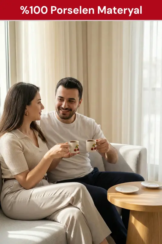 Tushdagi Gilosli 4 Qismli 2 Kishilik Chinni Qahva Stakan To'plami - 8