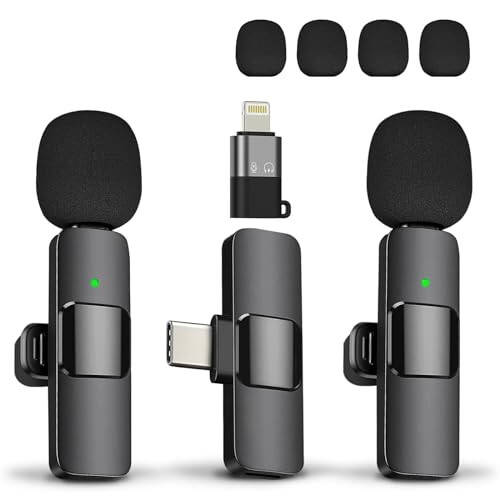 TUTGLOBAL USB Type-C & Lightning Mini Беспроводной петличный микрофон для iPhone iPad Android iPhone 15 Pro Max Galaxy, 2 шт. Петличных микрофона, Автоподключение Шумоподавляющий микрофон для подкаста/записи/и т. д. - 1