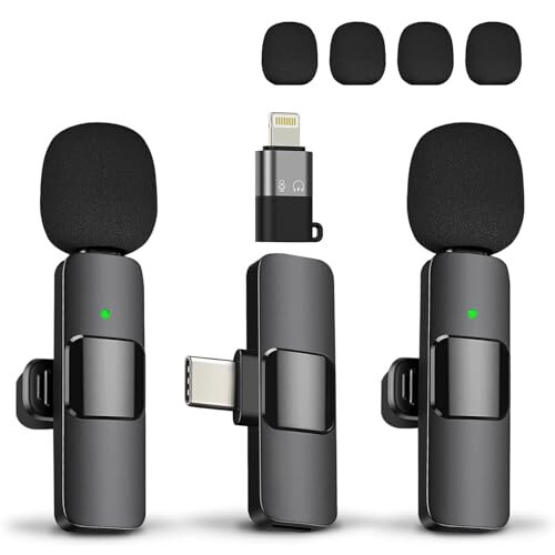 TUTGLOBAL USB Type-C & Lightning Mini Kablosuz Yakalı Mikrofon iPhone iPad Android iPhone 15 Pro Max Galaxy için, 2'li Paket Yakalı Mikrofonlar, Otomatik Bağlantı Gürültü Önleyici Mikrofon Podcast/Kayıt/vb. İçin - 1