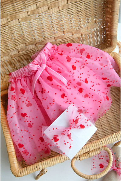 Tutu Skirt with Ribbon Bow, Candy Pink Heart - 1